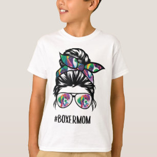 Boxer Mum Messy Bun Hair Dog Lover T-Shirt