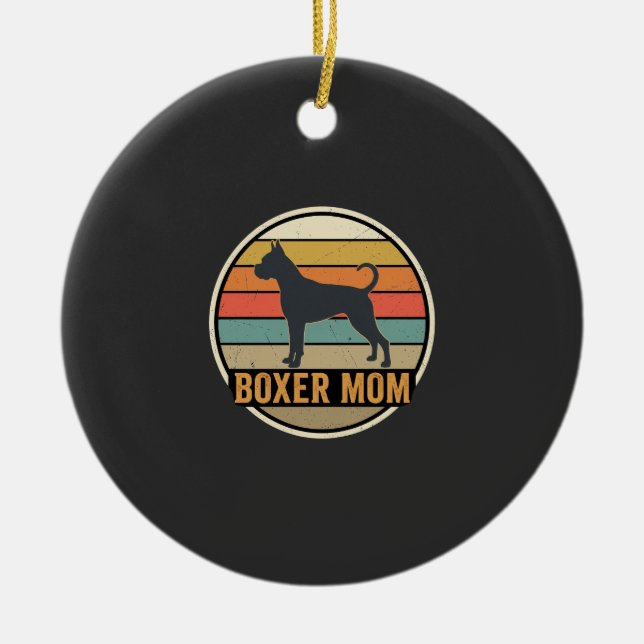 Boxer Mum Retro Sunset Dog Ceramic Tree Decoration (Front)