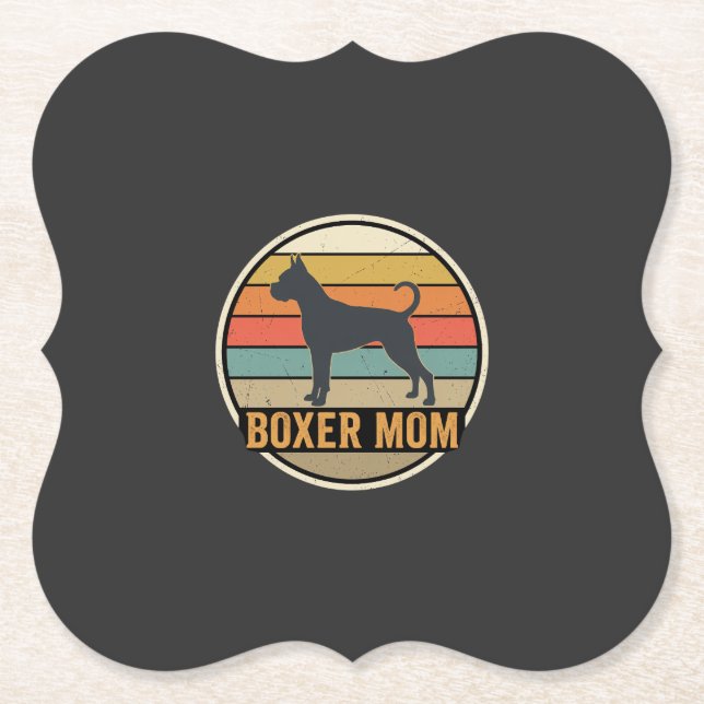 Boxer Mum Retro Sunset Dog Paper Coaster (Front)
