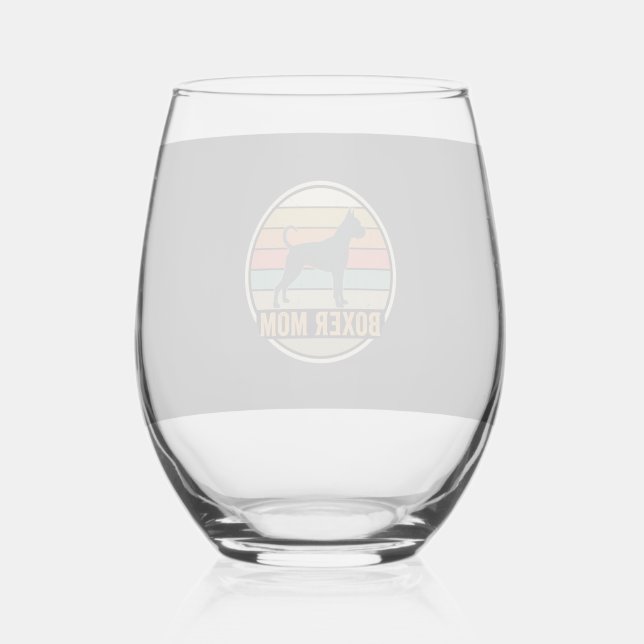 Boxer Mum Retro Sunset Dog Stemless Wine Glass (Front)