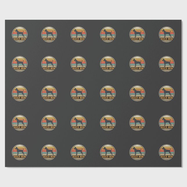 Boxer Mum Retro Sunset Dog Wrapping Paper (Flat)