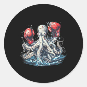 Boxer Octopus Lover Ocean Sea Creature Kickboxing Classic Round Sticker