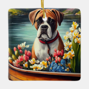 Boxer on a Paddle: A Scenic Adventure Ceramic Ornament