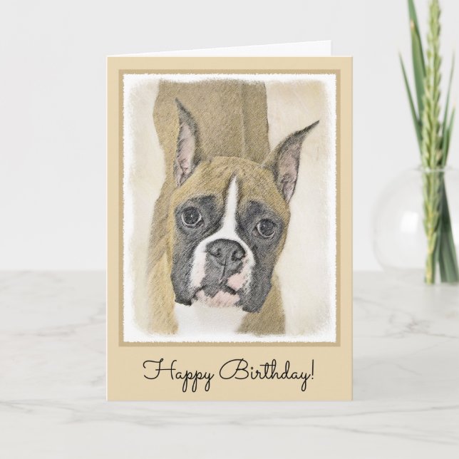 Boxer Painting - Cute Original Dog Art Card (Front)
