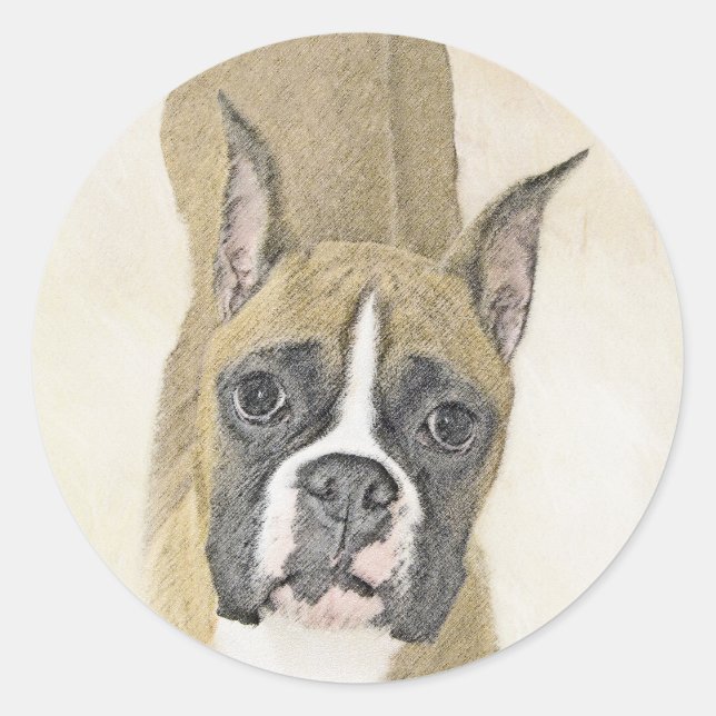 Boxer Painting - Cute Original Dog Art Classic Round Sticker (Front)
