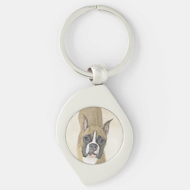 Boxer Painting - Cute Original Dog Art Key Ring (Front)