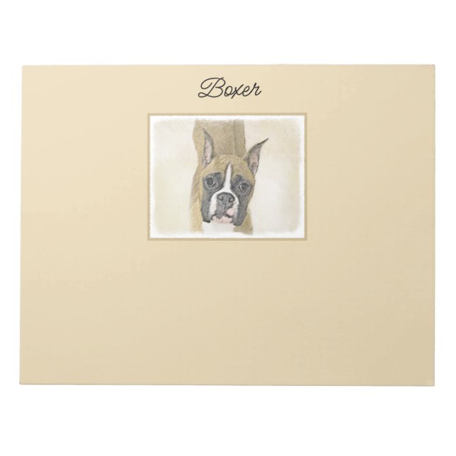 Boxer Painting - Cute Original Dog Art Notepad (Front)