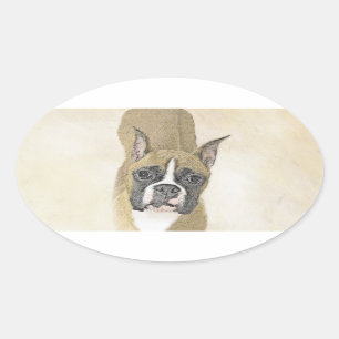 Boxer Painting - Cute Original Dog Art Oval Sticker