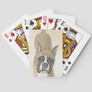 Boxer Painting - Cute Original Dog Art Playing Cards