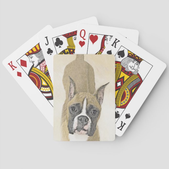 Boxer Painting - Cute Original Dog Art Playing Cards (Back)