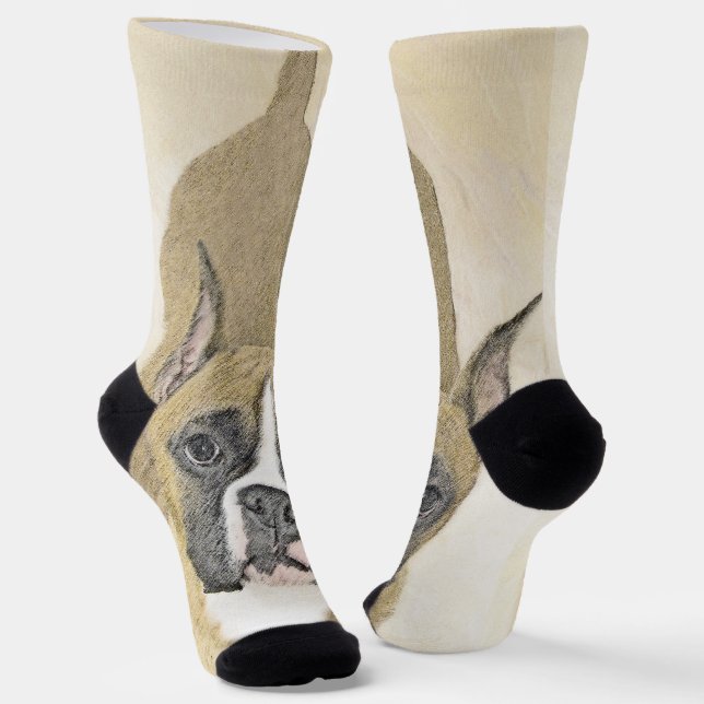Boxer Painting - Cute Original Dog Art Socks (Angled)