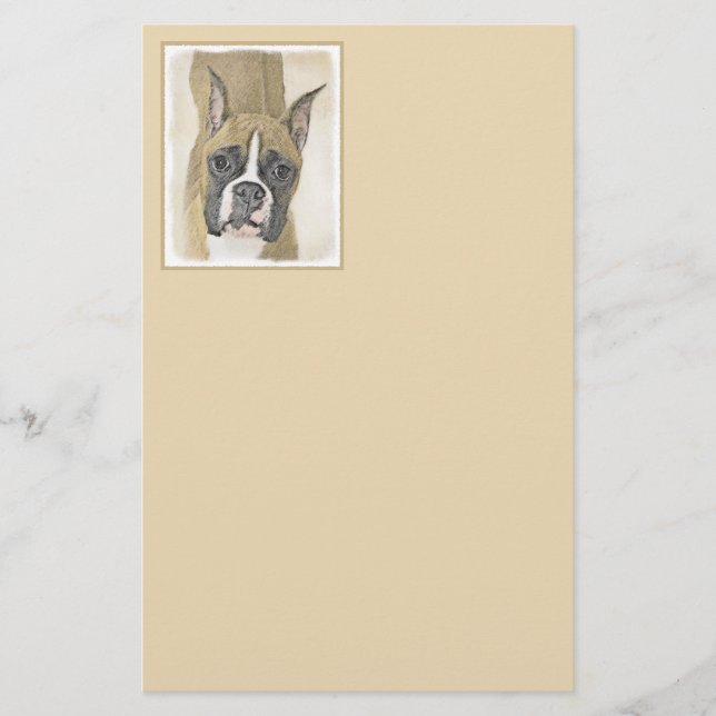 Boxer Painting - Cute Original Dog Art Stationery (Front)