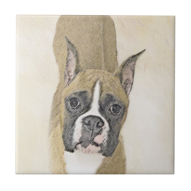 Boxer Painting - Cute Original Dog Art Tile (Front)