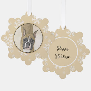 Boxer Painting - Cute Original Dog Art Tree Decoration Card