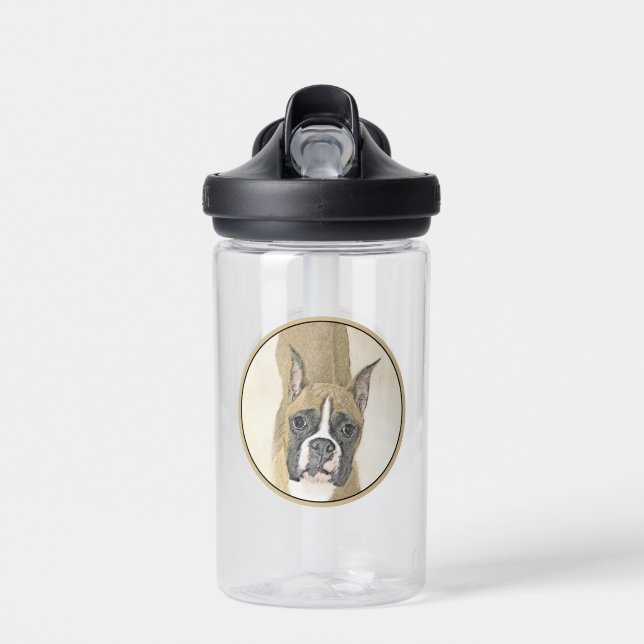 Boxer Painting - Cute Original Dog Art Water Bottle (Front)