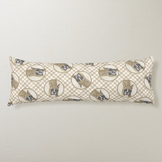 Boxer Painting Fawn Cropped Docked Cute Dog Art Body Cushion (Front)