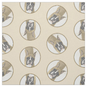 Boxer Painting Fawn Cropped Docked Cute Dog Art Fabric