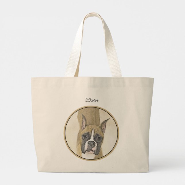 Boxer Painting Fawn Cropped Docked Cute Dog Art Large Tote Bag (Back)