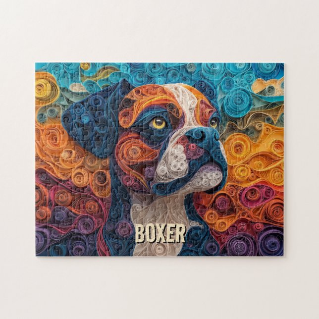 Boxer Paper Quilling Art Dog Portrait Jigsaw Puzzle (Horizontal)
