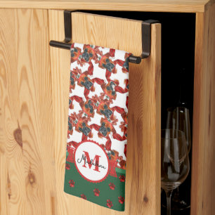 Boxer Pattern Monogram Christmas Dog Tea Towel