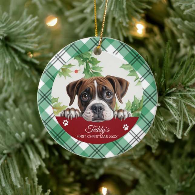 Boxer Personalised First Christmas Ceramic Tree Decoration (Tree)