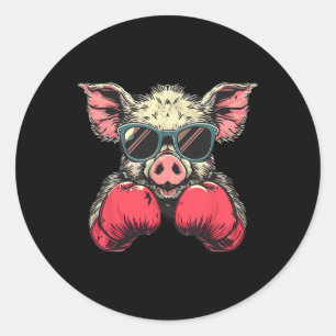 Boxer Pig With Boxing Gloves Kickboxing Funny Boxi Classic Round Sticker