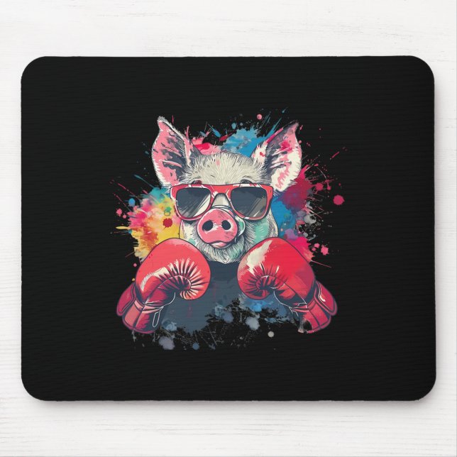 Boxer Pig With Boxing Gloves Kickboxing Funny Boxi Mouse Mat (Front)