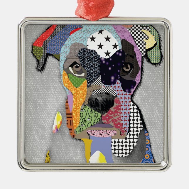 Boxer Portrait Metal Tree Decoration (Front)