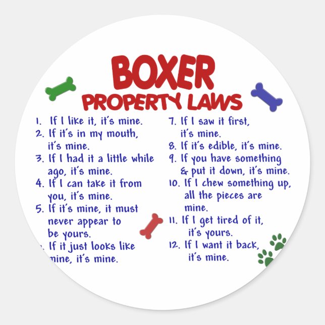 Boxer Property Laws 2 Classic Round Sticker (Front)