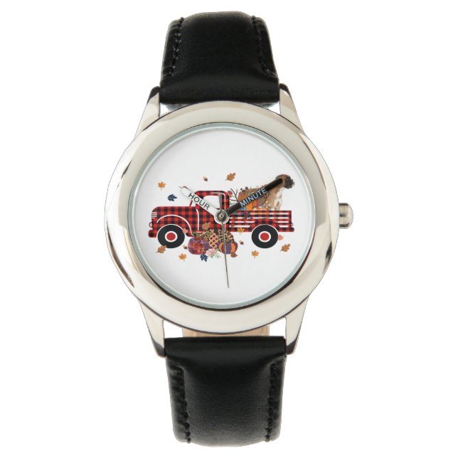 Boxer Pumpkin Truck Halloween Thanksgiving Gift Watch (Front)