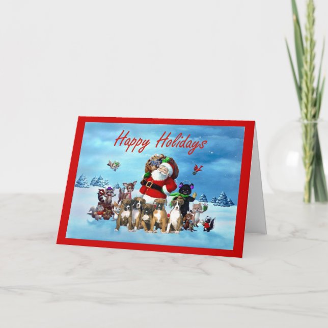 Boxer Puppies Christmas Santa  Greeting Card (Front)
