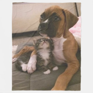BOXER PUPPY and KITTEN Fleece Blanket