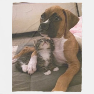 BOXER PUPPY and KITTEN Fleece Blanket