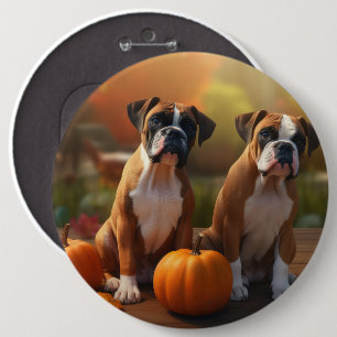 Boxer Puppy Autumn Delight Pumpkin  6 Cm Round Badge