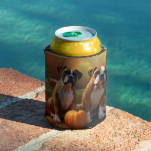 Boxer Puppy Autumn Delight Pumpkin  Can Cooler