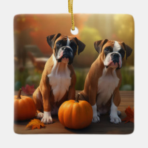 Boxer Puppy Autumn Delight Pumpkin  Ceramic Ornament