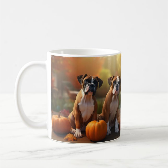Boxer Puppy Autumn Delight Pumpkin  Coffee Mug (Left)