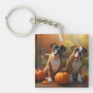 Boxer Puppy Autumn Delight Pumpkin  Key Ring