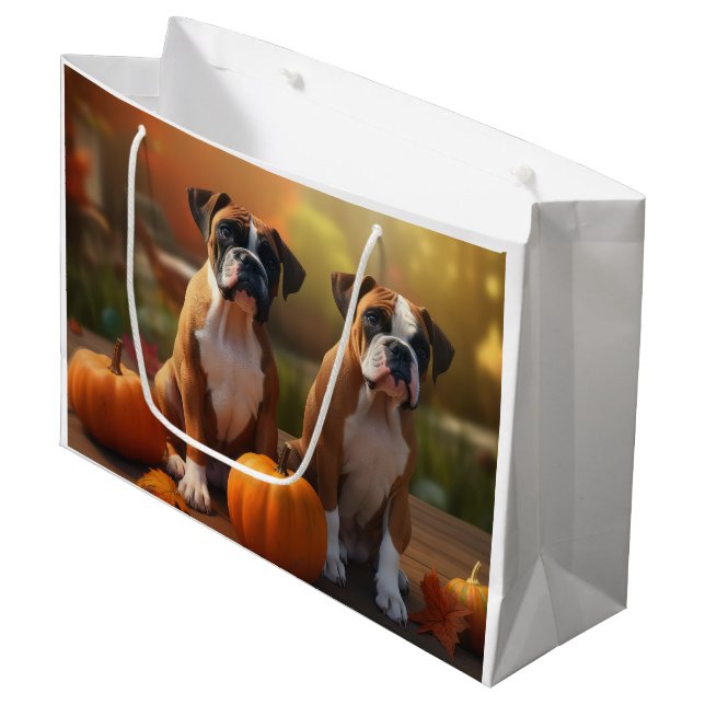 Boxer Puppy Autumn Delight Pumpkin  Large Gift Bag (Front Angled)