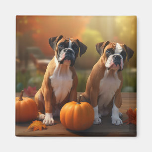 Boxer Puppy Autumn Delight Pumpkin Magnet