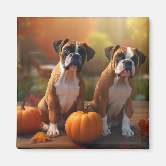 Boxer Puppy Autumn Delight Pumpkin  Magnet (Front)