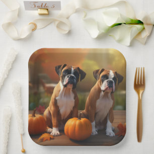 Boxer Puppy Autumn Delight Pumpkin  Paper Plate
