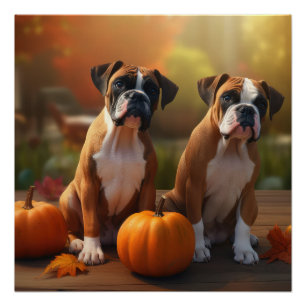 Boxer Puppy Autumn Delight Pumpkin  Poster