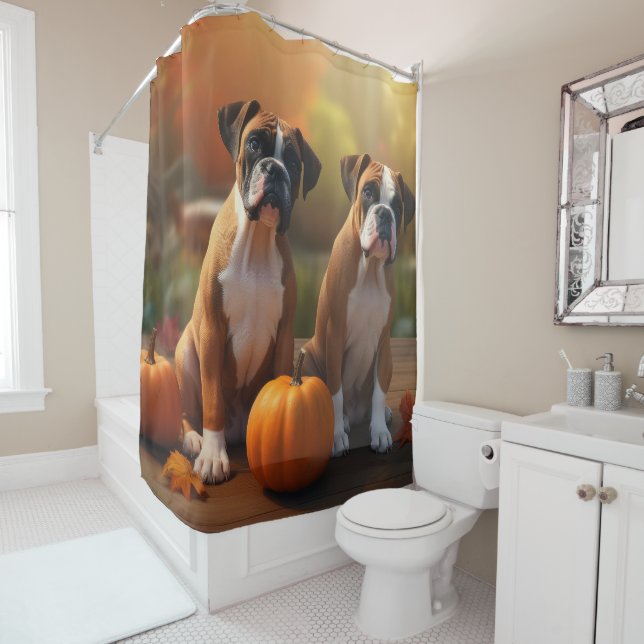 Boxer Puppy Autumn Delight Pumpkin  Shower Curtain (In Situ)