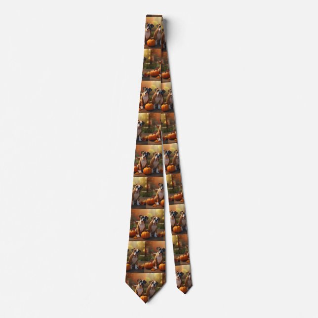 Boxer Puppy Autumn Delight Pumpkin  Tie (Front)