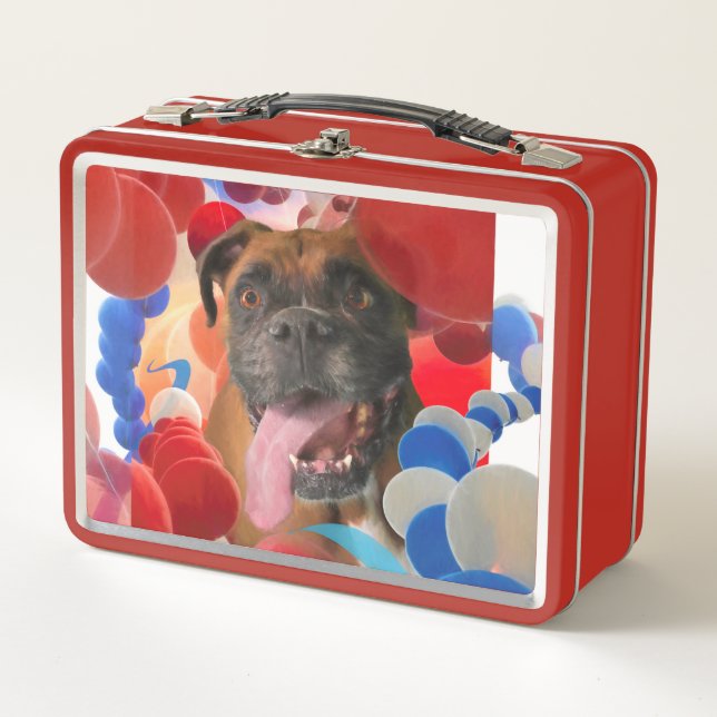 Boxer Puppy BOOM TIME IN BOXERVILLE USA Metal Lunch Box (Front)