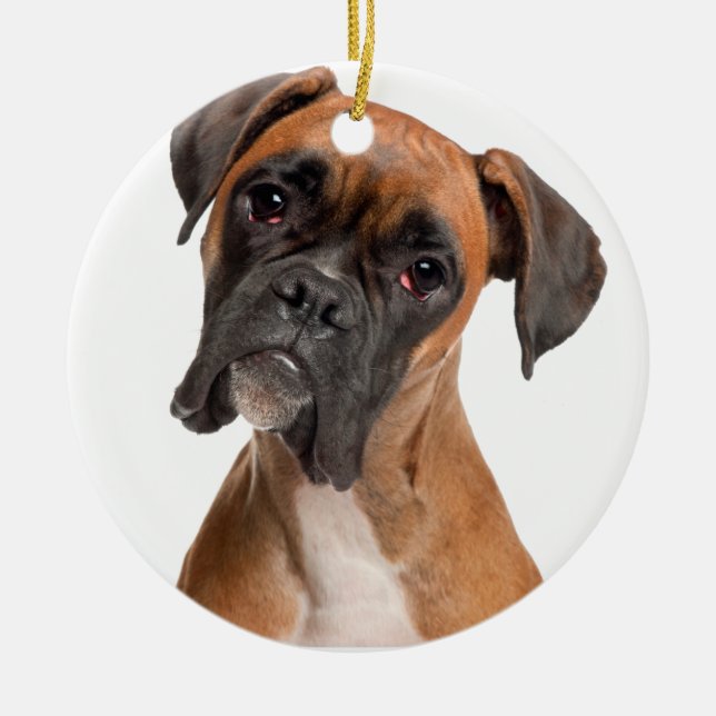 Boxer Puppy Ceramic Tree Decoration (Front)