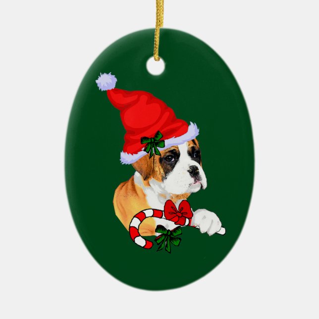 Boxer Puppy Christmas Ceramic Tree Decoration (Front)
