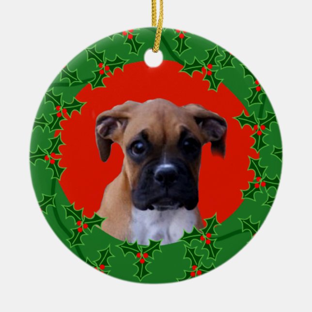 Boxer puppy christmas ornament (Front)