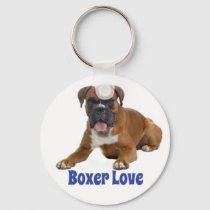 Boxer Puppy Dog Blue Love Keychain